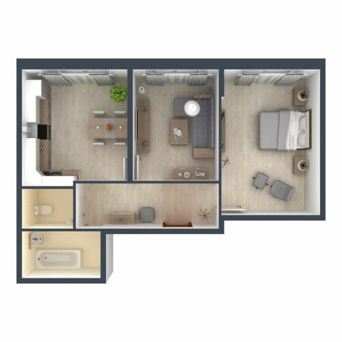 Серия дома 2-комнатная (2 комнаты + кухня)